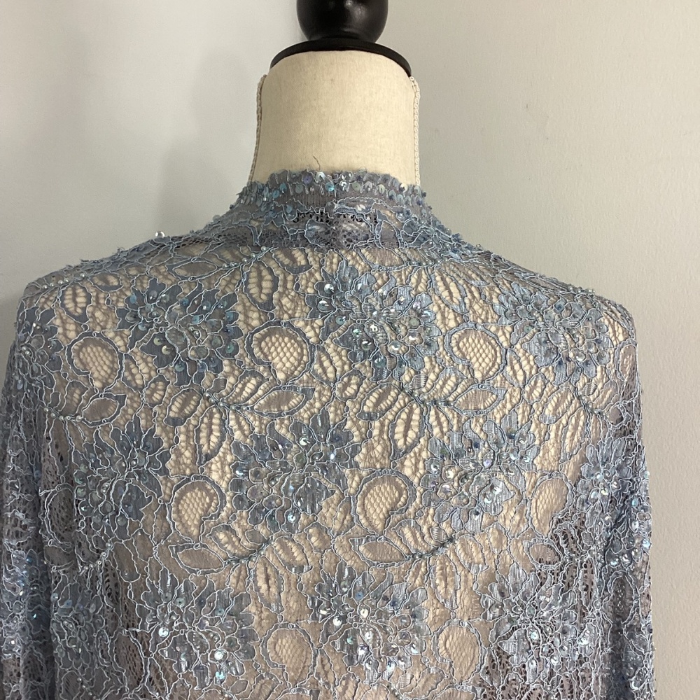 VTG 80-S KAREN MILLER  PLUS 20W SPECIAL EVENT BLUE LACE CARDIGAN BEADS S… - Picture 3 of 13